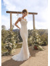 V Neck Beaded Ivory Lace Elegant Wedding Dress